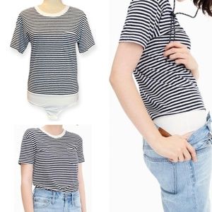 J. Crew Navy and White Striped Bodysuit Cotton Knit Tee